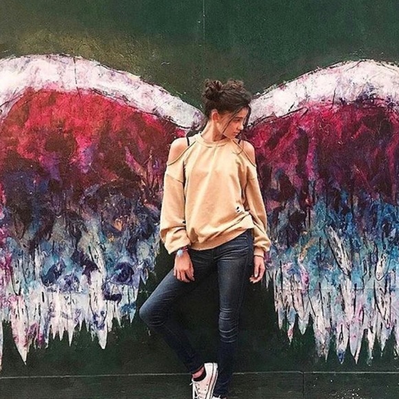 Mia’s Distressed Cold Shoulder Black Sweatshirt - Picture 7 of 8